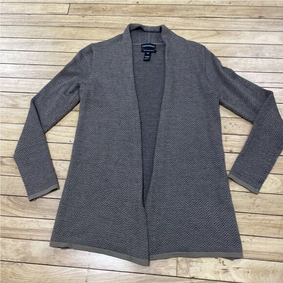 CYNTHIA ROWLEY Cardigan Merino Wool Blend Women S Brown Chevron Black Knit S - Picture 9 of 15